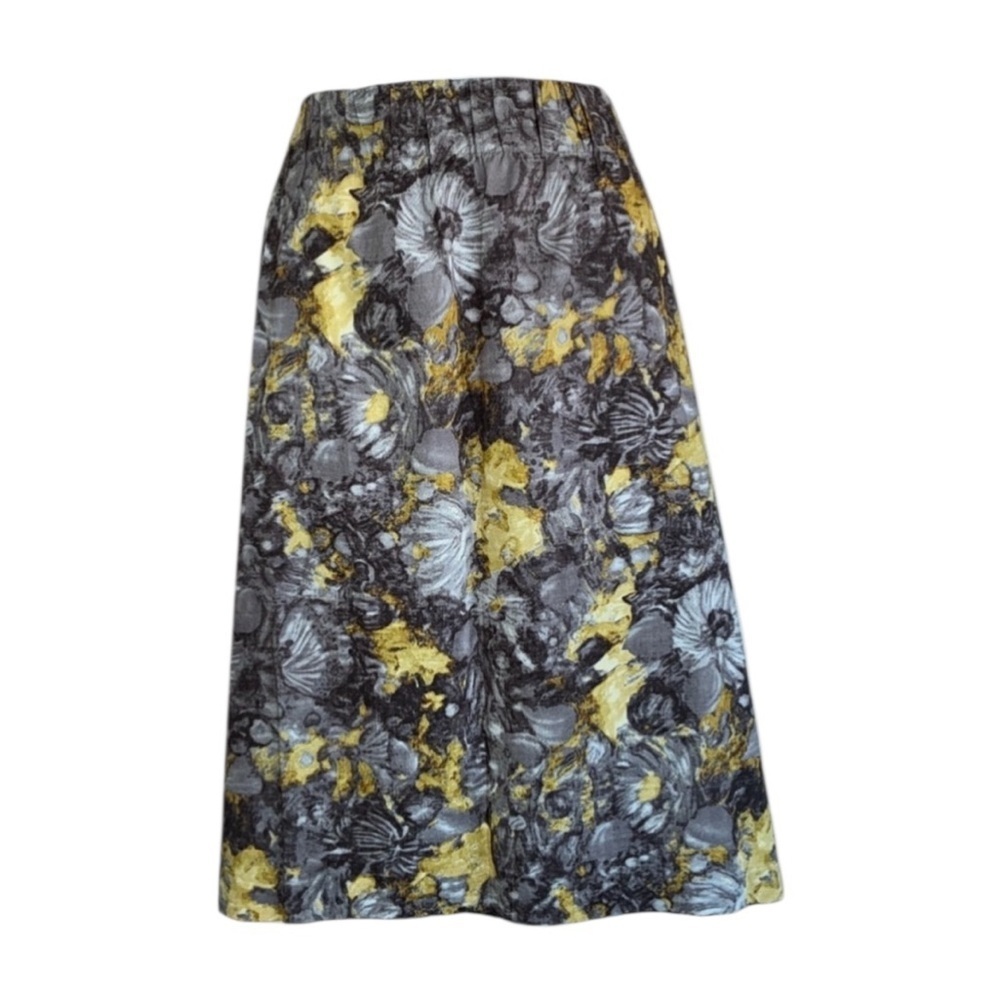 TALBOT's WOMAN skirt, 24W, yellow/grey, EUC, muted floral, elastic waist.